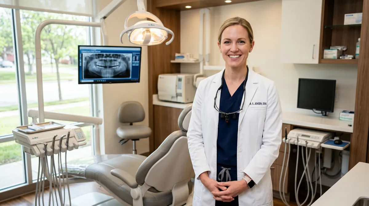 Emergency dentist in a modern Tulsa dental treatment room, ready to provide urgent care
